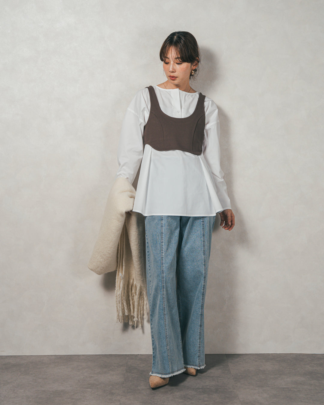 ［SET］カットビスチェxブラウス レイヤードSET+センターシーム リラックスカラーデニム（2SET）