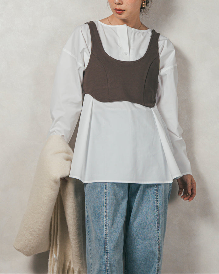 ［SET］カットビスチェxブラウス レイヤードSET+センターシーム リラックスカラーデニム（2SET）