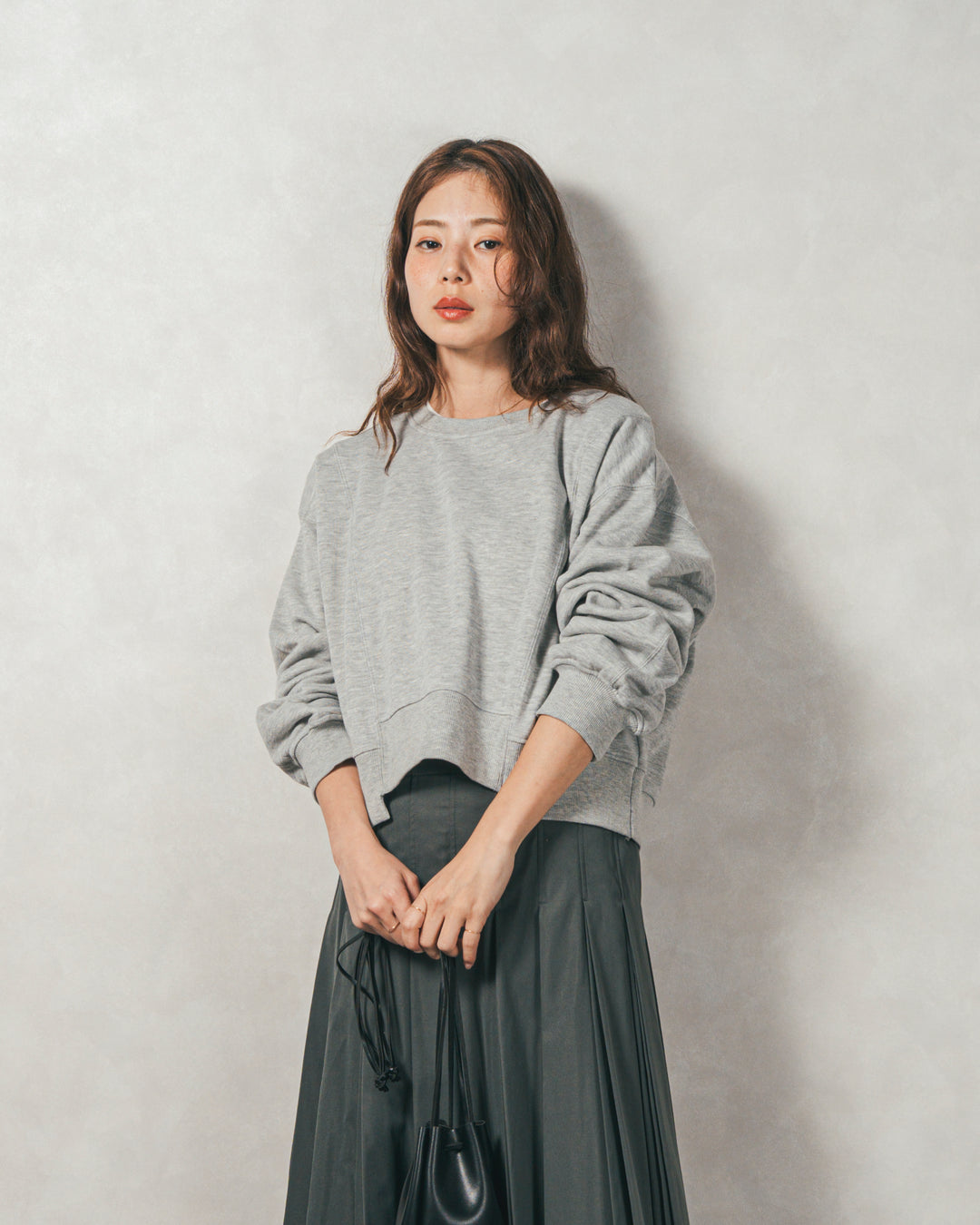 ラメ裏毛ボリュームスリーブトレーナー (GRAY)