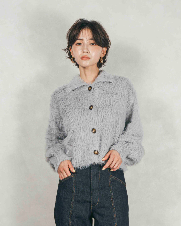 ［SET］フェザーヤーン 衿付きカーディガン+センターシーム リラックスワイドデニム（2SET）