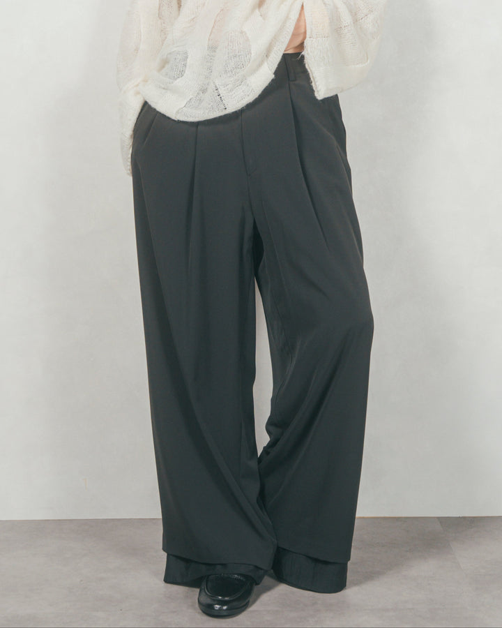 裾シアーワイドストレートパンツ (BLACK)