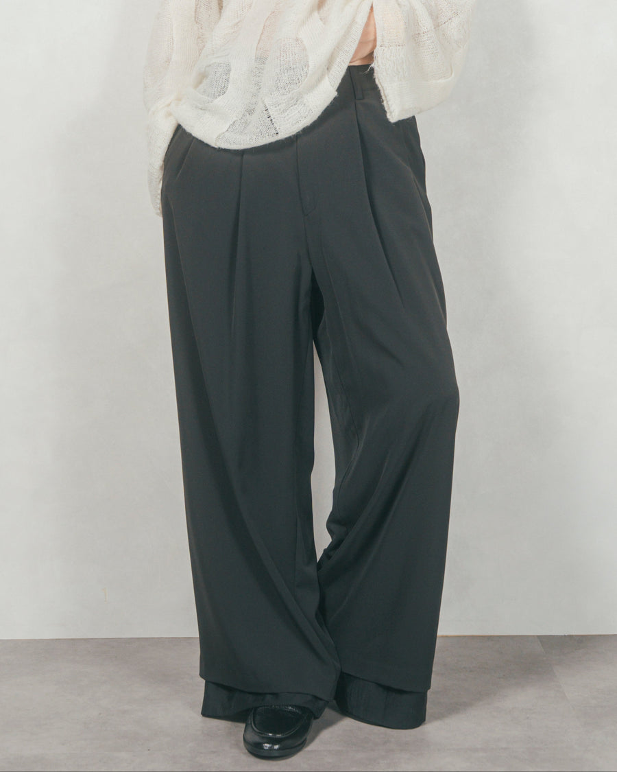 裾シアーワイドストレートパンツ