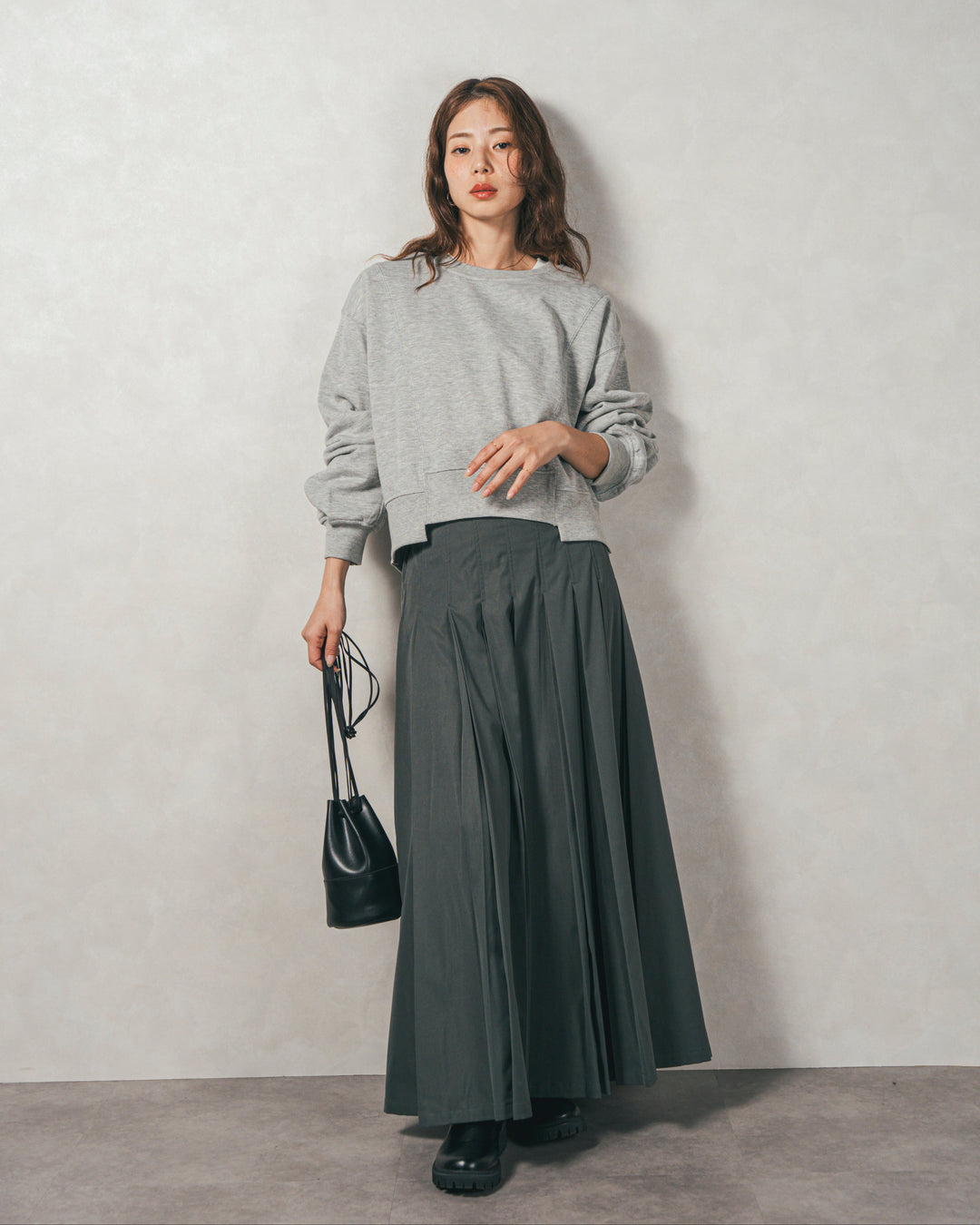 ラメ裏毛ボリュームスリーブトレーナー (GRAY)