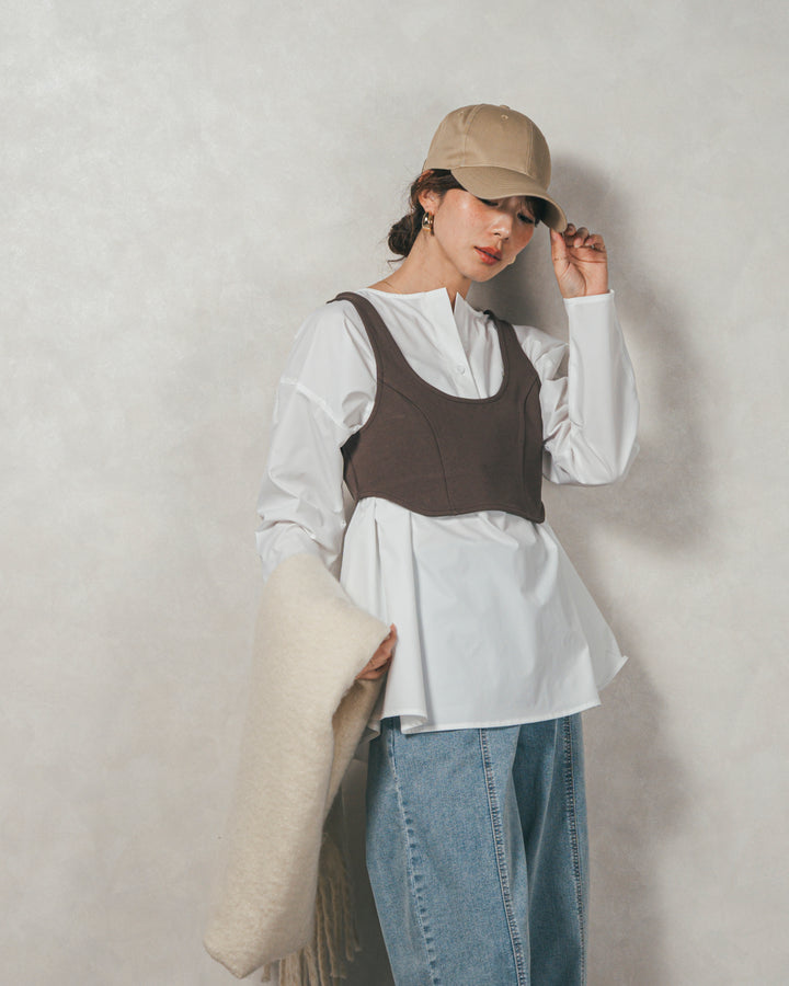 ［SET］カットビスチェxブラウス レイヤードSET+センターシーム リラックスカラーデニム（2SET）