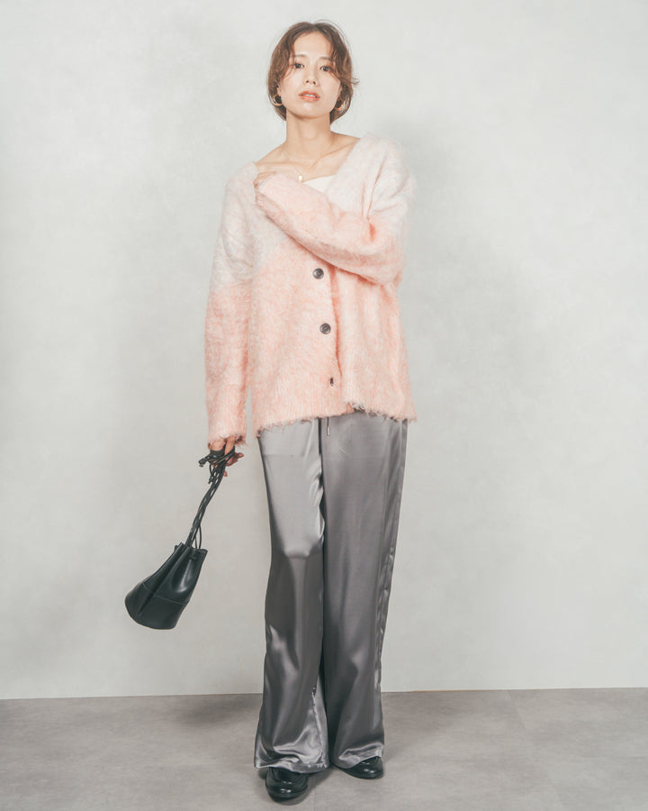 Airyフェザー ニットカーディガン (PINK×LIGHT PINK)