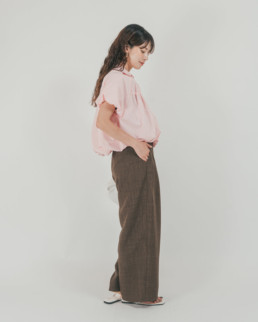［SET］バルーンShirringハーフスリーブシャツ + スラブTweedタックワイドパンツ（2SET）