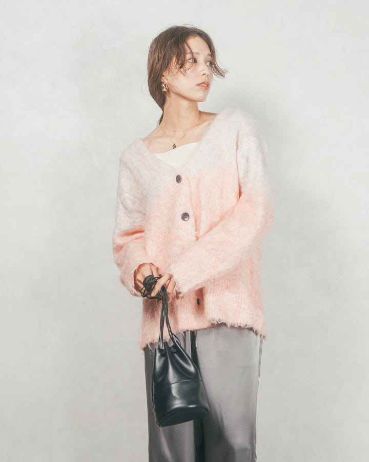 ［SET］Airyフェザー ニットカーディガン+Relaxサテンパンツ（2SET）