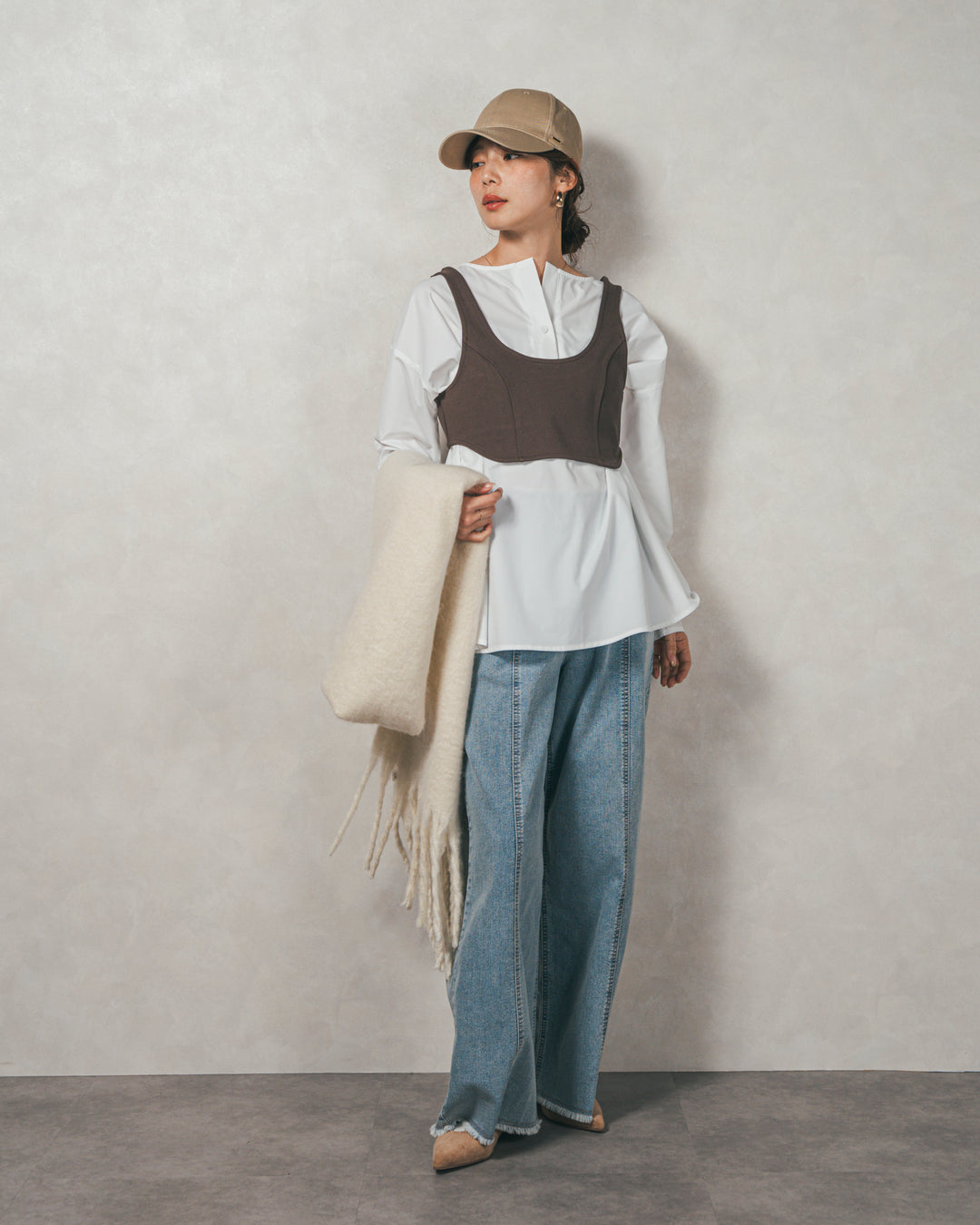 ［SET］カットビスチェxブラウス レイヤードSET+センターシーム リラックスカラーデニム（2SET）