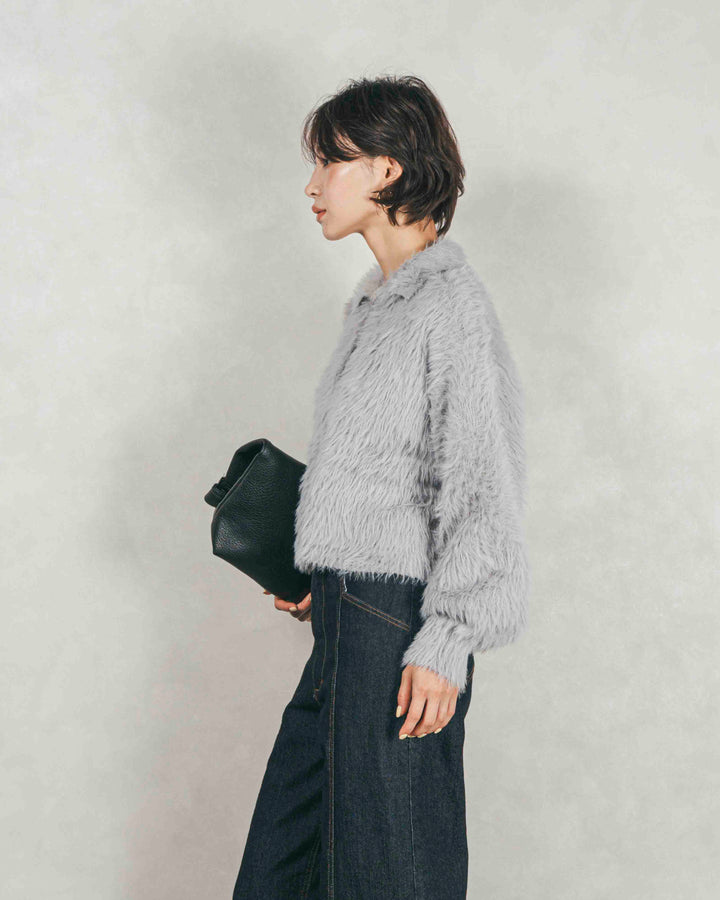 ［SET］フェザーヤーン 衿付きカーディガン+センターシーム リラックスワイドデニム（2SET）