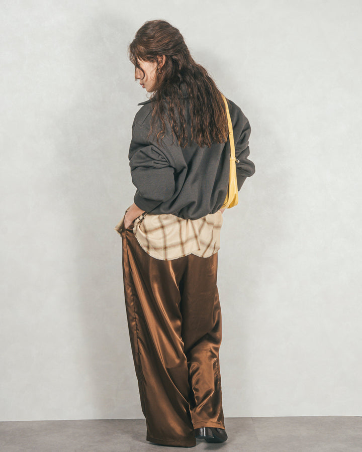 ［SET］裏起毛ハーフZipスウェット+Looseチェックシャツ+Relaxサテンパンツ
