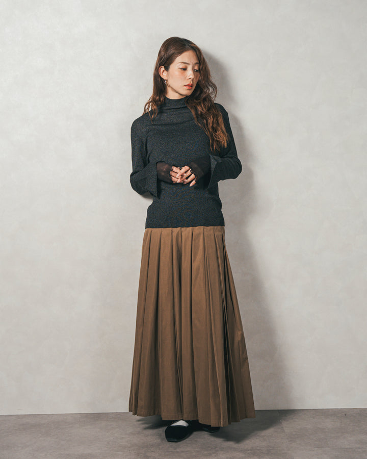 袖レイヤードラメリブタートルニット (BLACK)