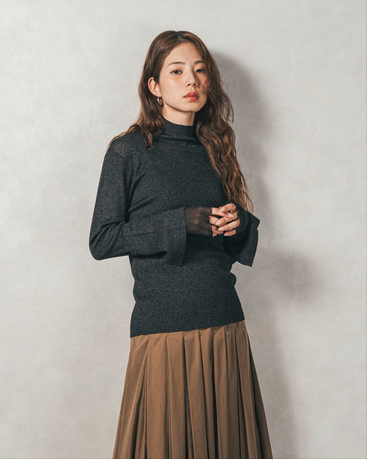 ［SET］袖レイヤードラメリブタートルニット+モヘアタッチKnitビスチェ+センターシーム リラックスカラーデニム（3SET）