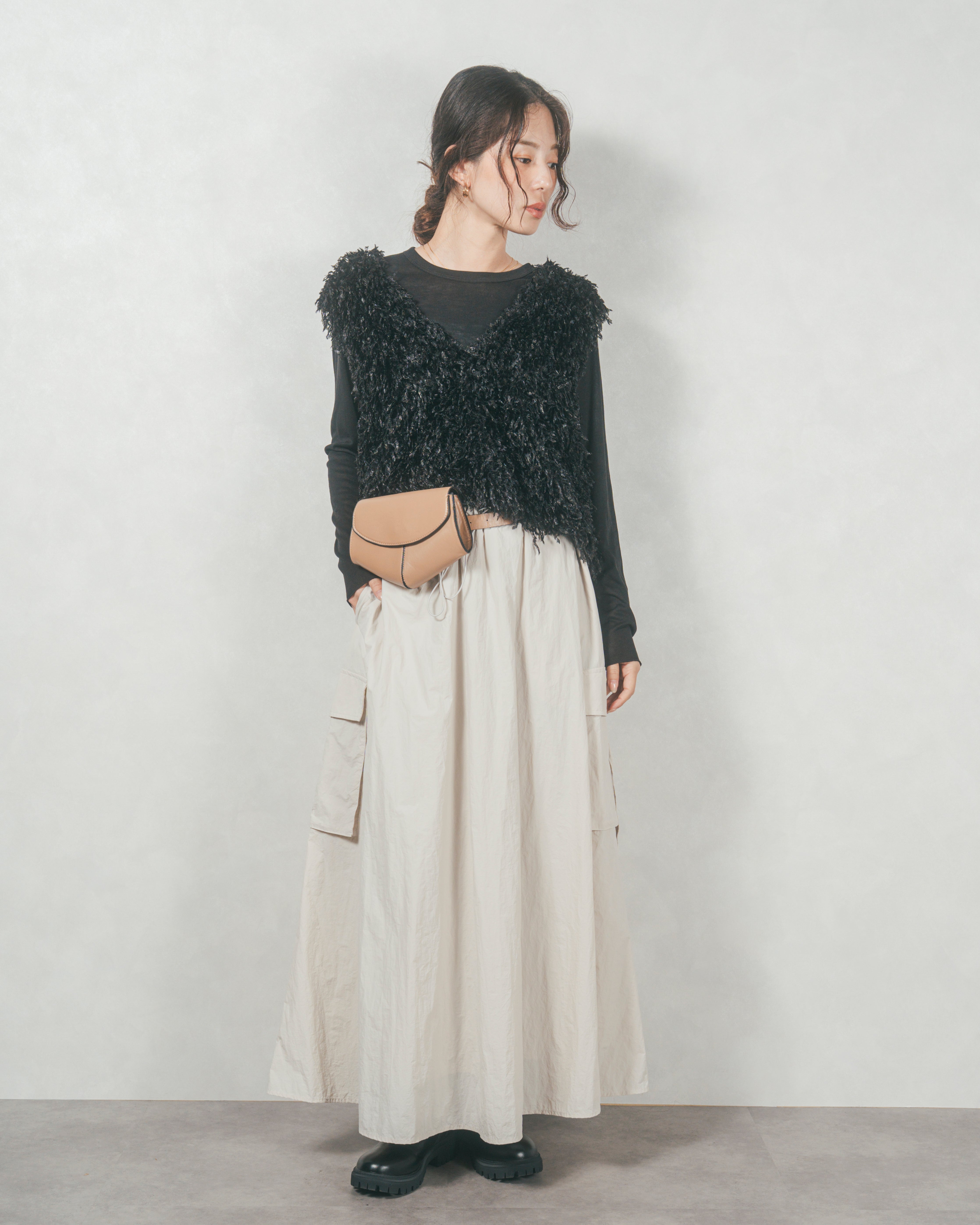 SET］2-Way フリンジベスト+ドローストリングナイロンカーゴ