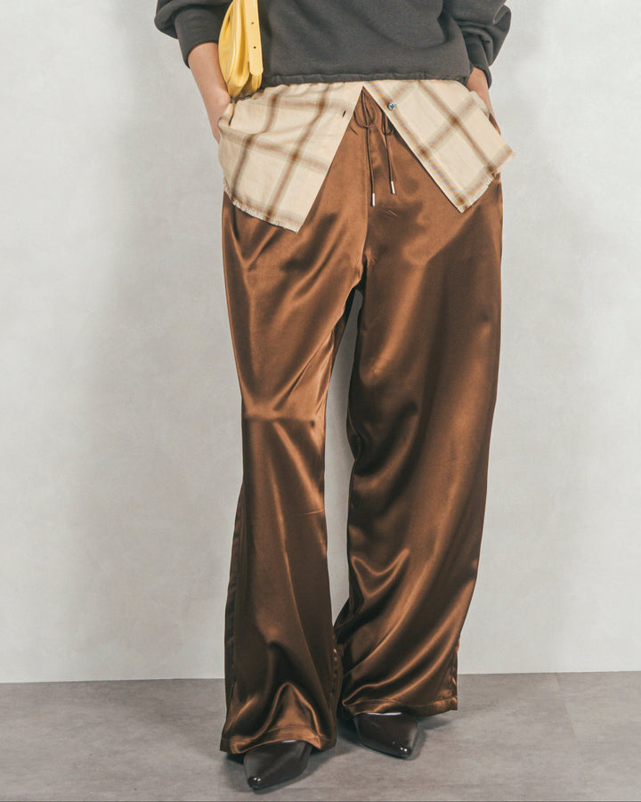 ［SET］裏起毛ハーフZipスウェット+Looseチェックシャツ+Relaxサテンパンツ