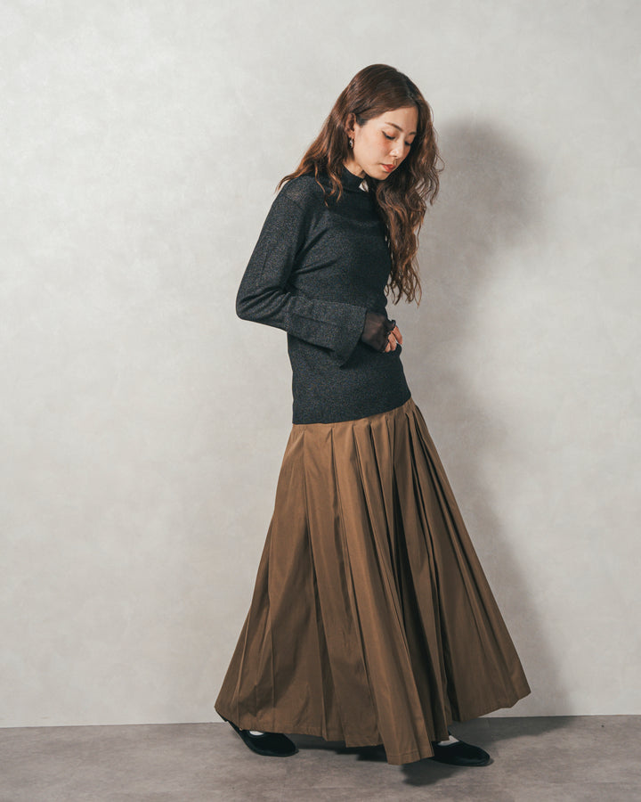 袖レイヤードラメリブタートルニット (BLACK)