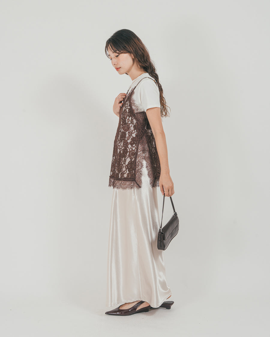 ［SET］ラッセルレース キャミ + 【接触冷感・UVカット・防臭】コンパクト半袖Tee + サテンNarrowスカート（3SET）