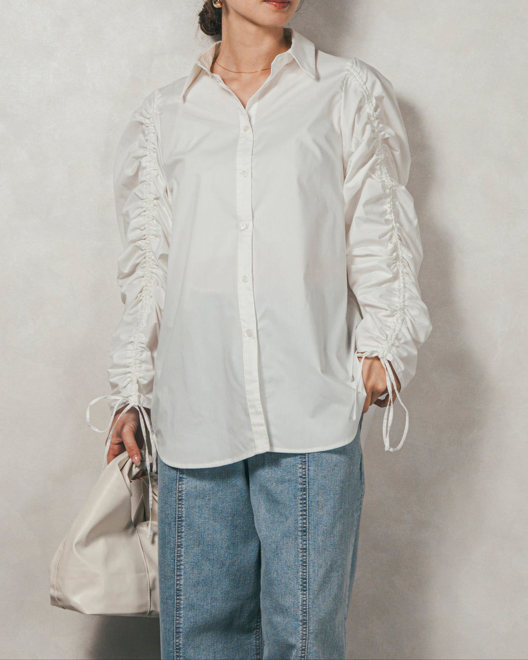 ［SET］ブロード袖ドロストデザインブラウス+メランジKnitロングワンピース（2SET）