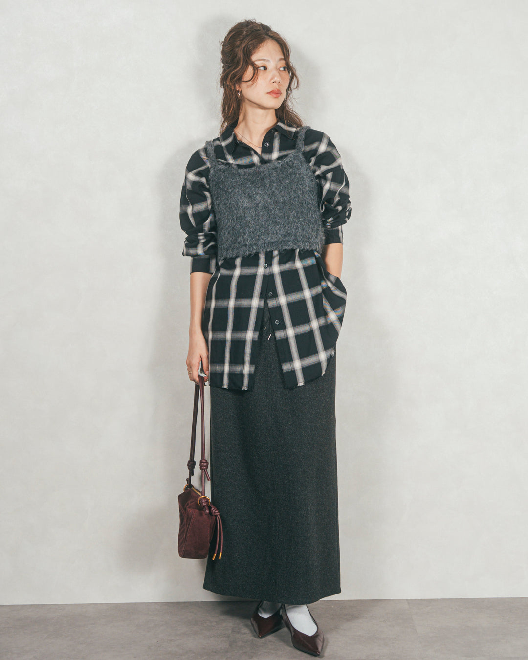 Looseチェックシャツ (BLACK)