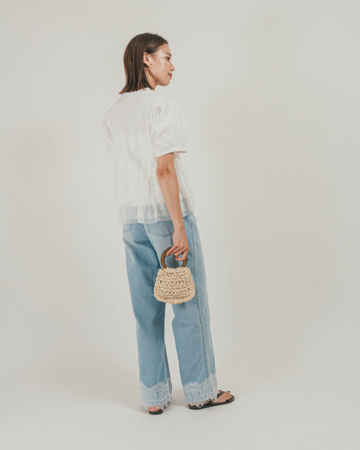 ［SET］チュールフリル ペプラムTシャツ + 接触冷感 10oz裾レースデニム（2SET）