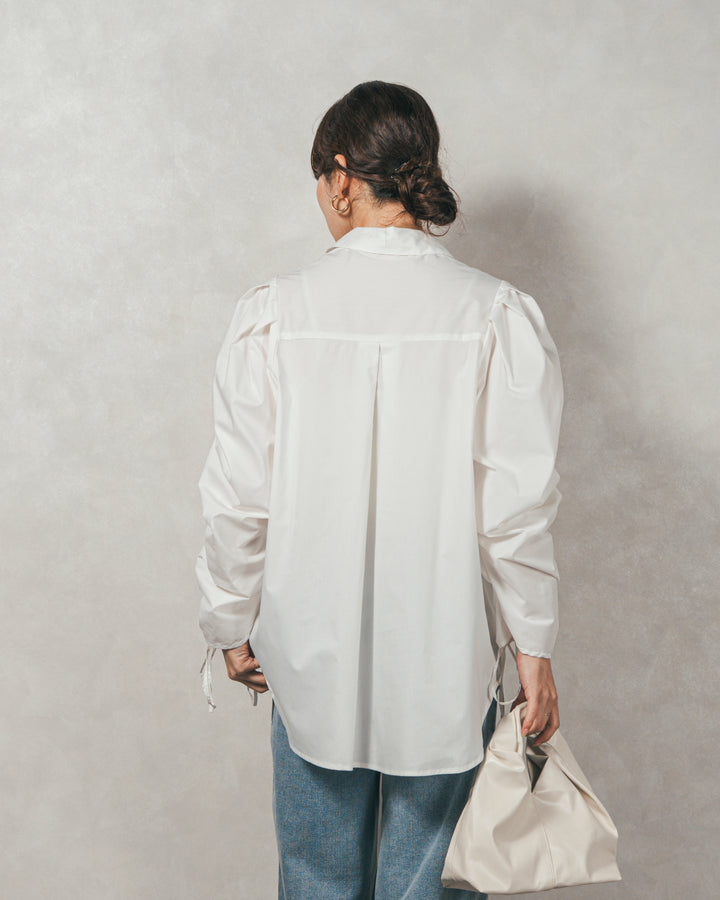 ［SET］ブロード袖ドロストデザインブラウス+メランジKnitロングワンピース（2SET）