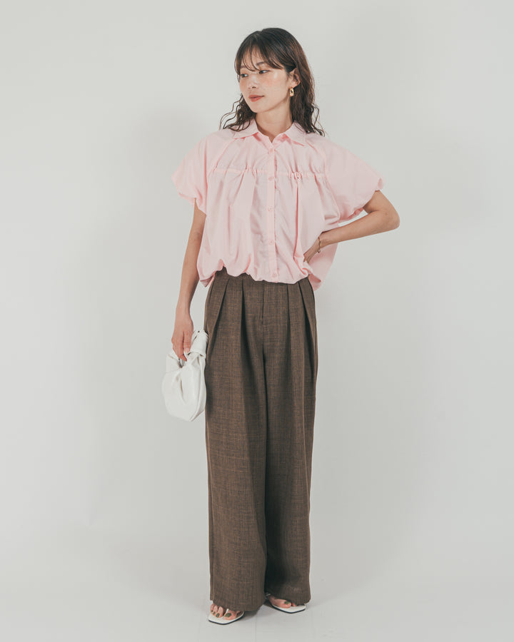 スラブTweedタックワイドパンツ