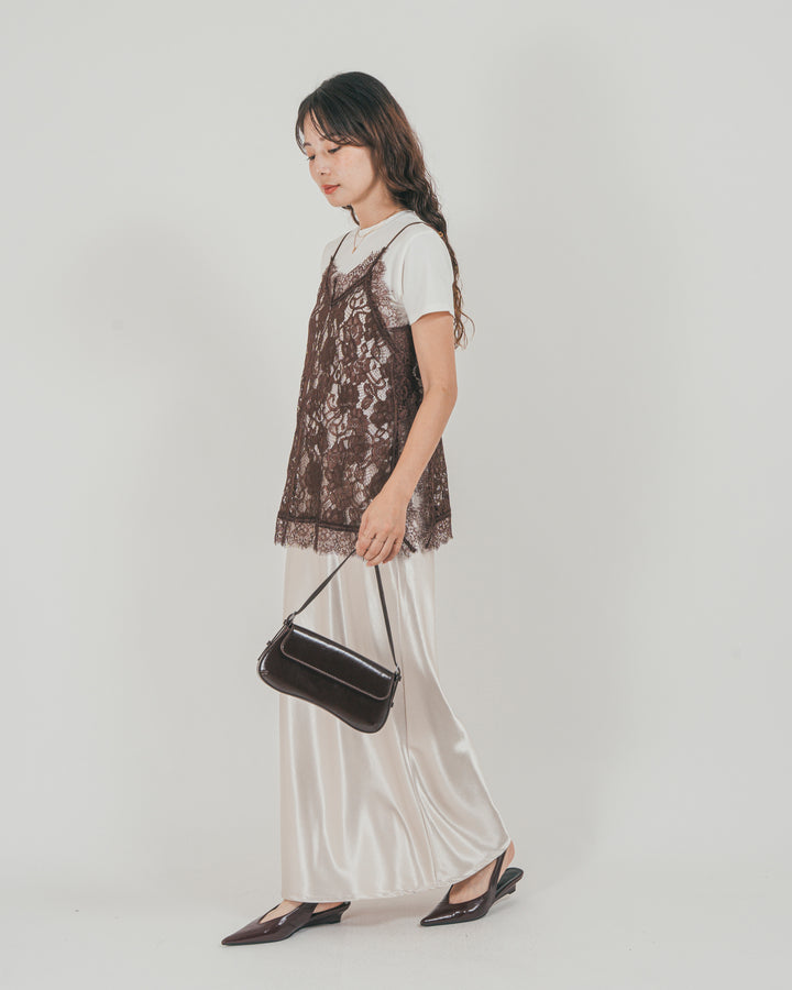 ［SET］ラッセルレース キャミ + 【接触冷感・UVカット・防臭】コンパクト半袖Tee + サテンNarrowスカート（3SET）