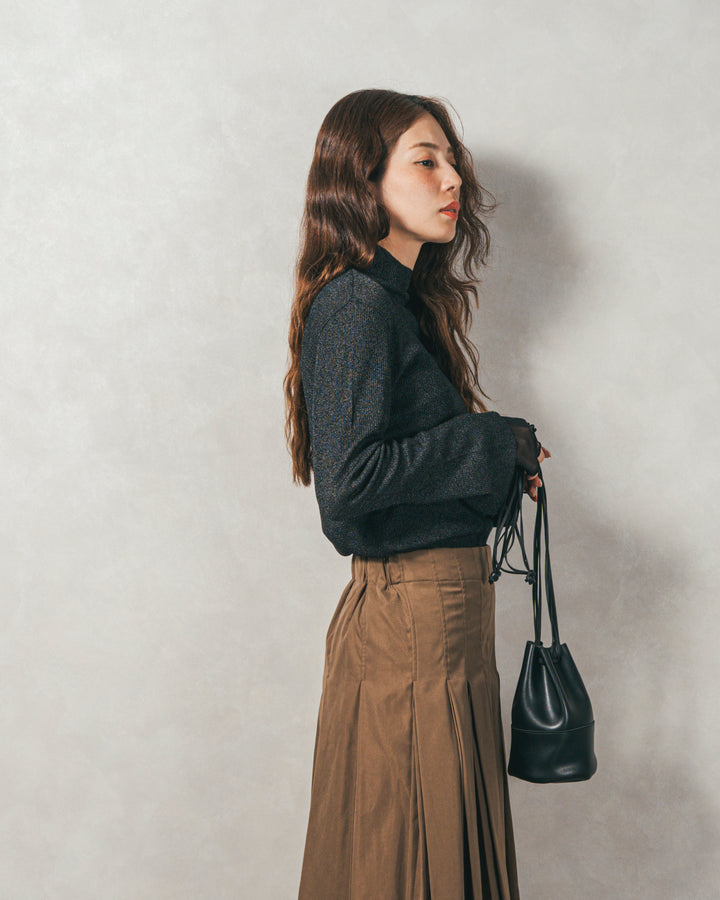 ［SET］袖レイヤードラメリブタートルニット+Tweedベロアサロペット（2SET）