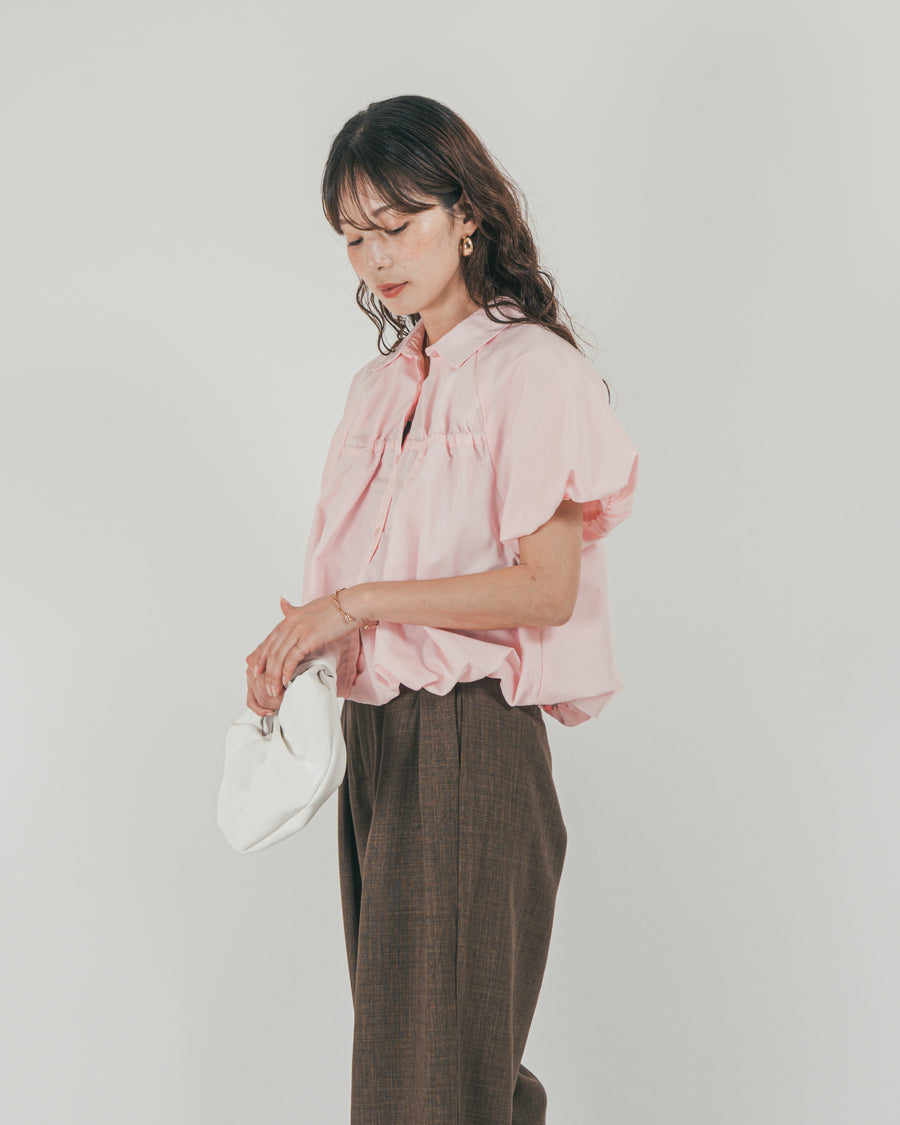 ［SET］バルーンShirringハーフスリーブシャツ + スラブTweedタックワイドパンツ（2SET）