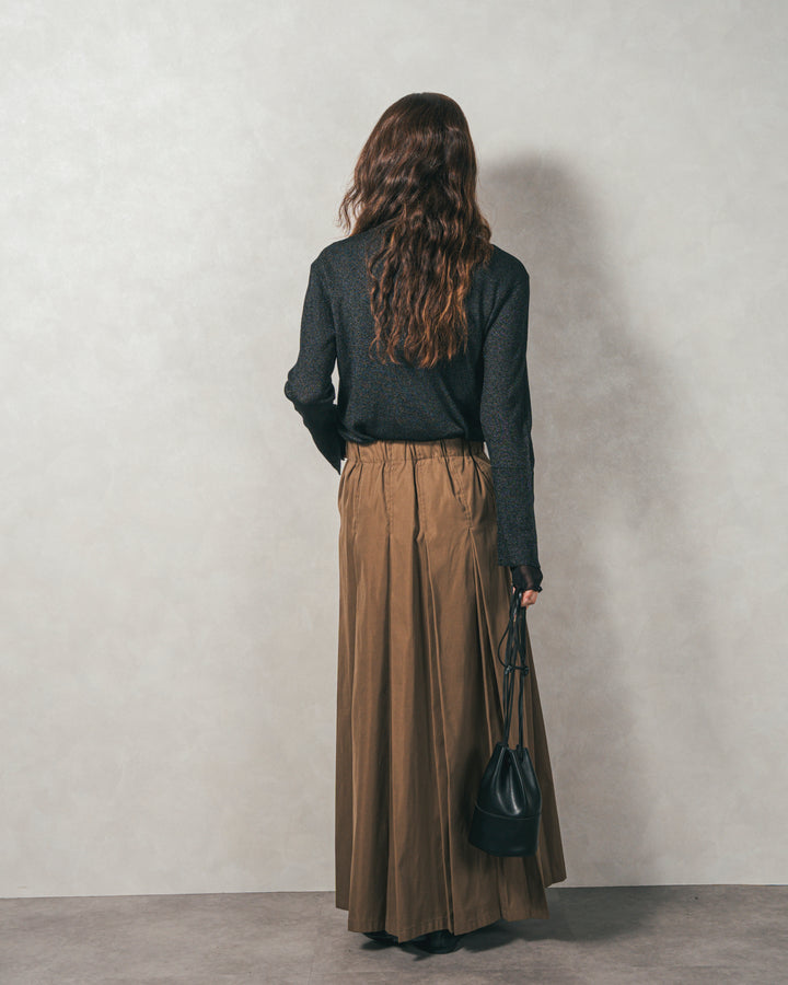 ［SET］袖レイヤードラメリブタートルニット+すっきり見えカップ付きキャミ+W-Tuckプリーツロングスカート（3SET）