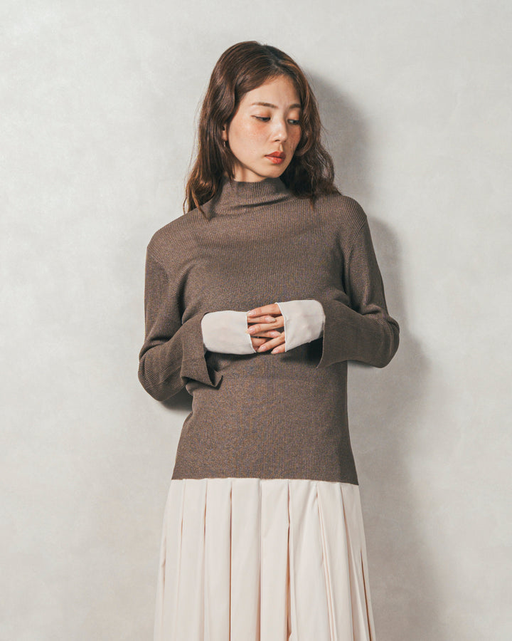 ［SET］袖レイヤードラメリブタートルニット+モヘアタッチKnitビスチェ+センターシーム リラックスカラーデニム（3SET）