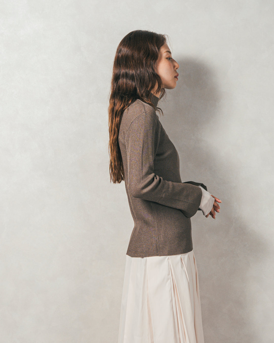 ［SET］袖レイヤードラメリブタートルニット+Tweedベロアサロペット（2SET）