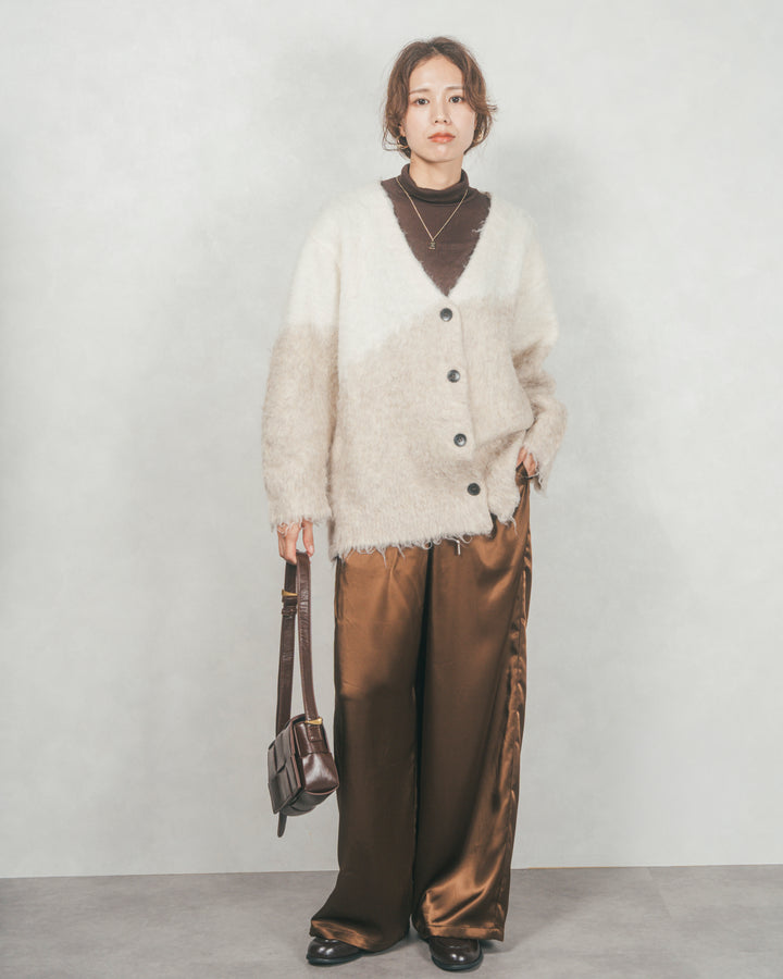 ［SET］Airyフェザー ニットカーディガン+Relaxサテンパンツ（2SET）