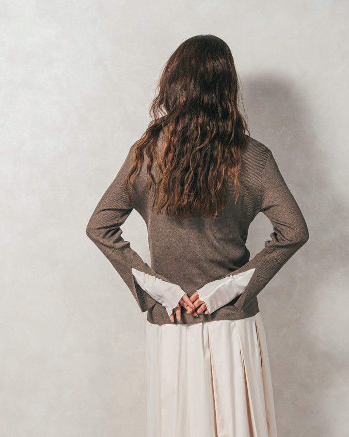 ［SET］袖レイヤードラメリブタートルニット+モヘアタッチKnitビスチェ+センターシーム リラックスカラーデニム（3SET）