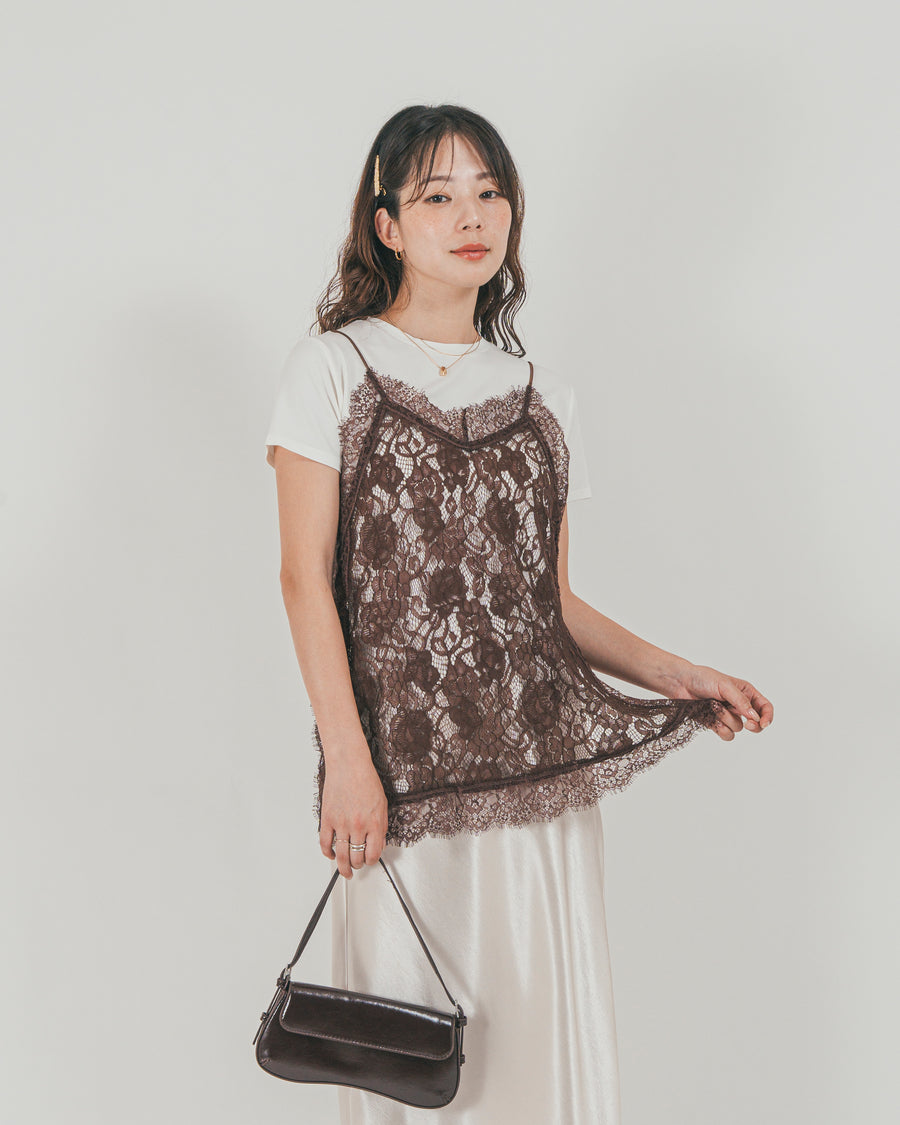 ［SET］ラッセルレース キャミ + 【接触冷感・UVカット・防臭】コンパクト半袖Tee + サテンNarrowスカート（3SET）
