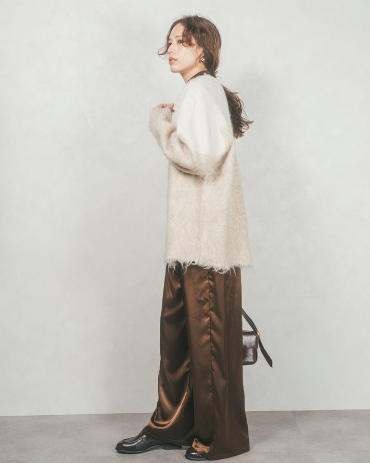 ［SET］Airyフェザー ニットカーディガン+Relaxサテンパンツ（2SET）