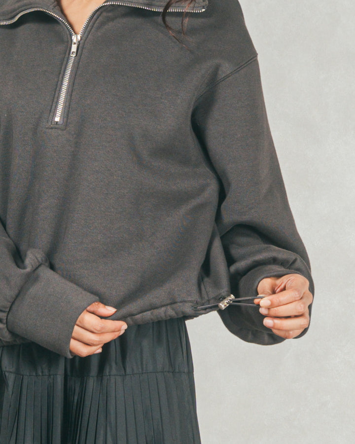 ［SET］裏起毛ハーフZipスウェット+Looseチェックシャツ+Relaxサテンパンツ