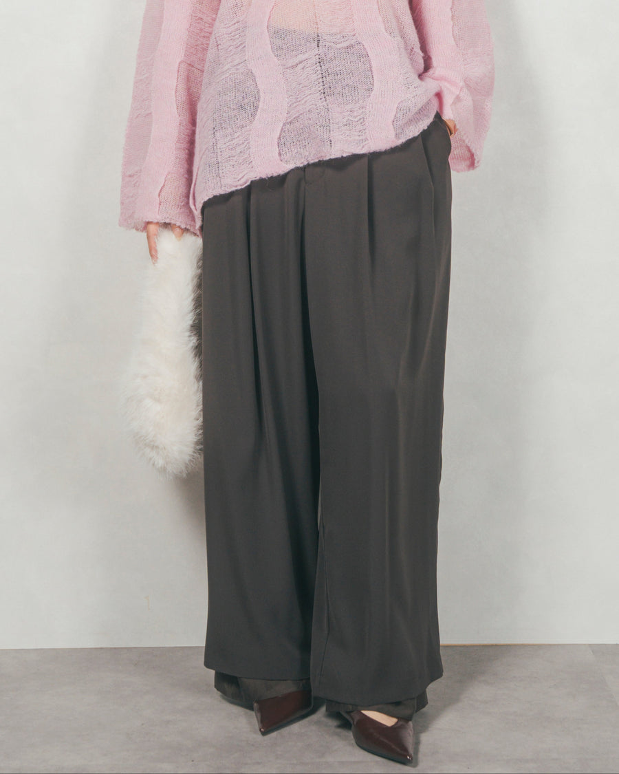 裾シアーワイドストレートパンツ