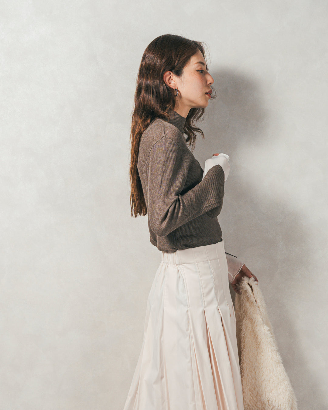 ［SET］袖レイヤードラメリブタートルニット+モヘアタッチKnitビスチェ+センターシーム リラックスカラーデニム（3SET）