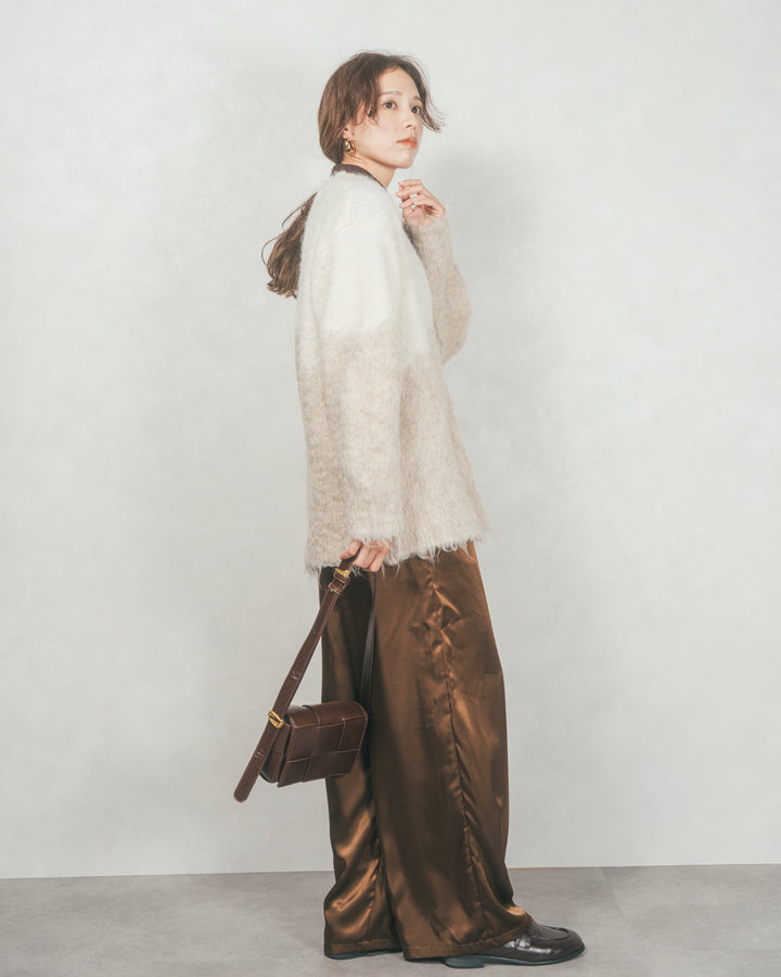 ［SET］Airyフェザー ニットカーディガン+Relaxサテンパンツ（2SET）