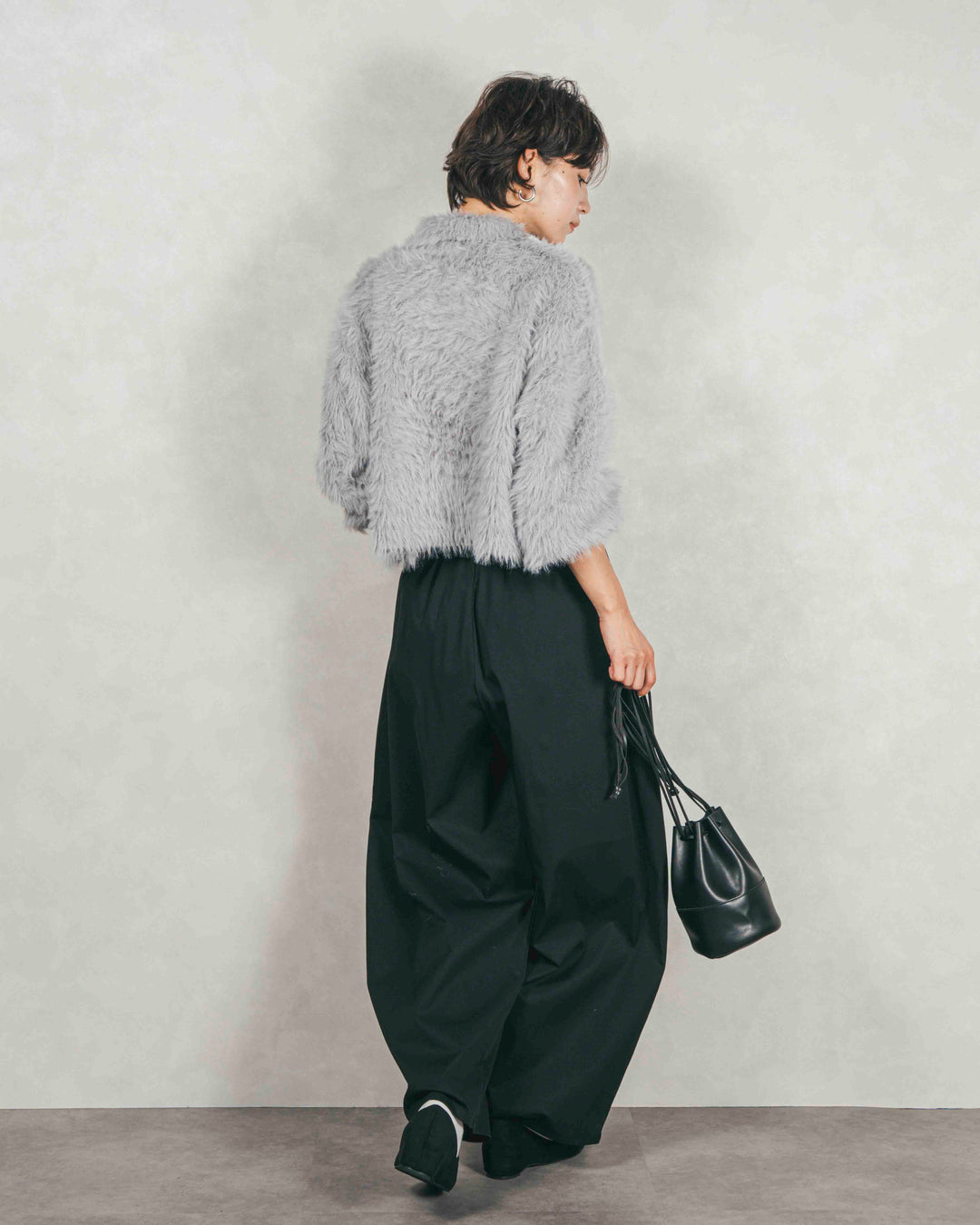 ［SET］フェザーヤーン 衿付きカーディガン+サイドタックコクーンパンツ（2SET）