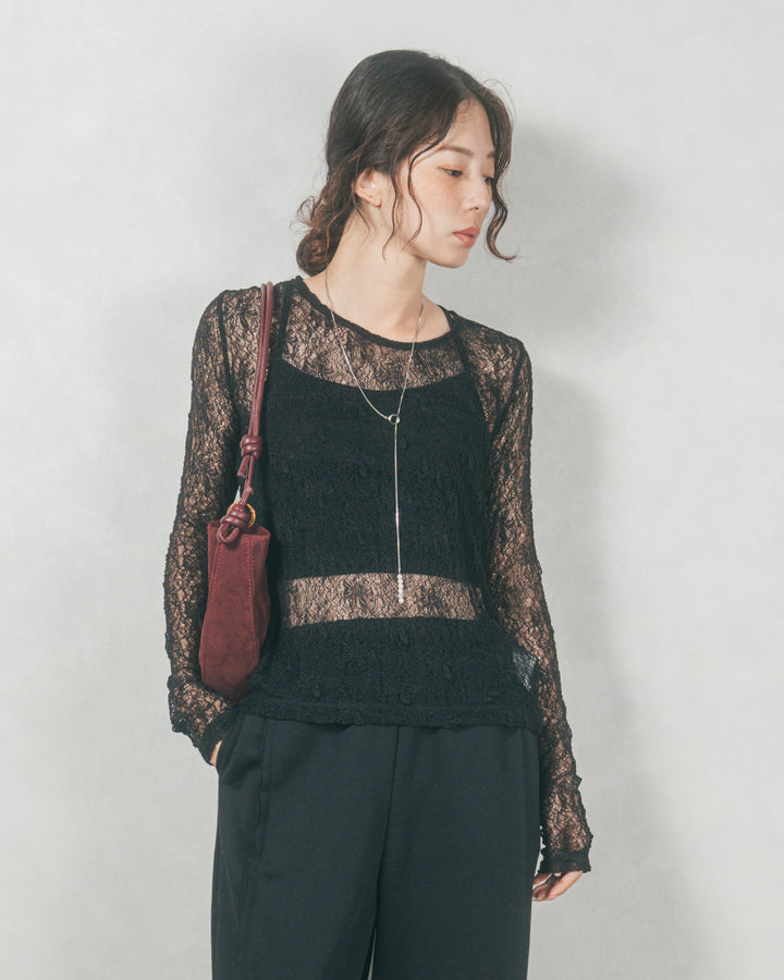 ストレッチレースシアートップス (BLACK)