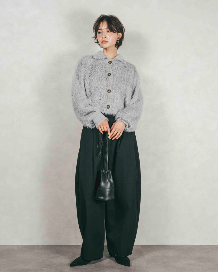 ［SET］フェザーヤーン 衿付きカーディガン+サイドタックコクーンパンツ（2SET）