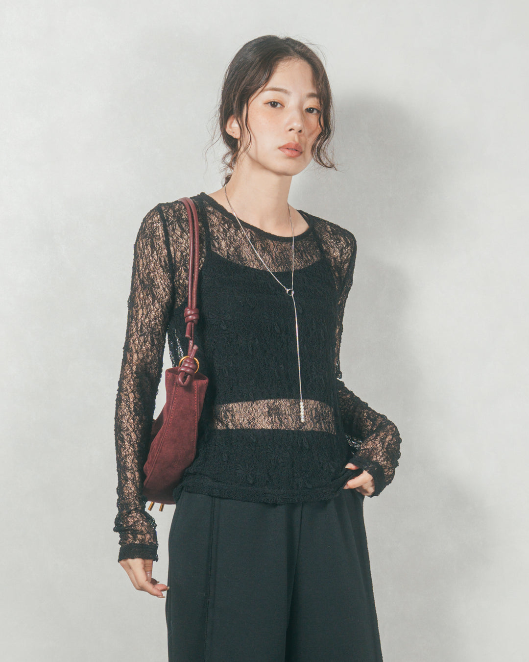 ストレッチレースシアートップス (BLACK)