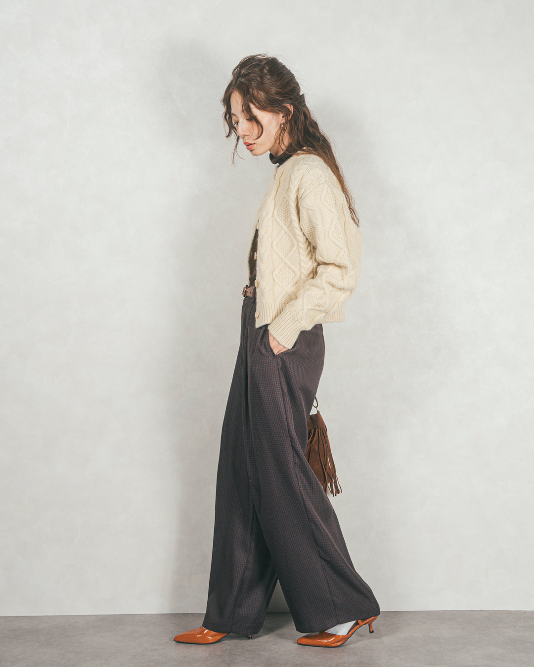 メランジチェックStraightパンツ (BROWN)