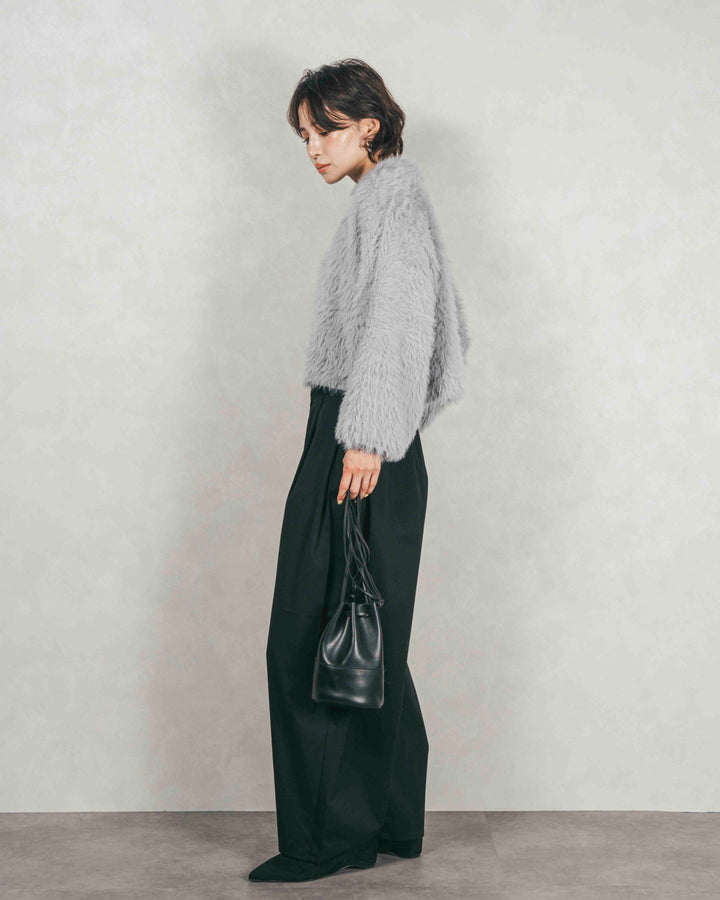 ［SET］フェザーヤーン 衿付きカーディガン+サイドタックコクーンパンツ（2SET）