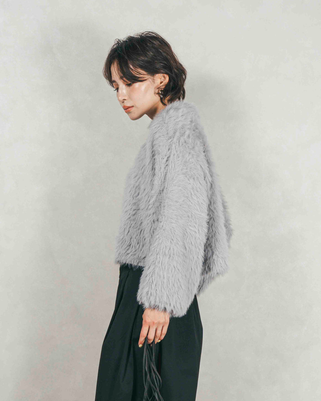 ［SET］フェザーヤーン 衿付きカーディガン+サイドタックコクーンパンツ（2SET）