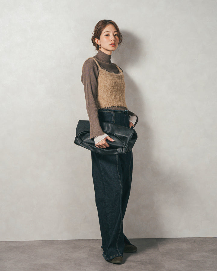 ［SET］袖レイヤードラメリブタートルニット+モヘアタッチKnitビスチェ+センターシーム リラックスカラーデニム（3SET）