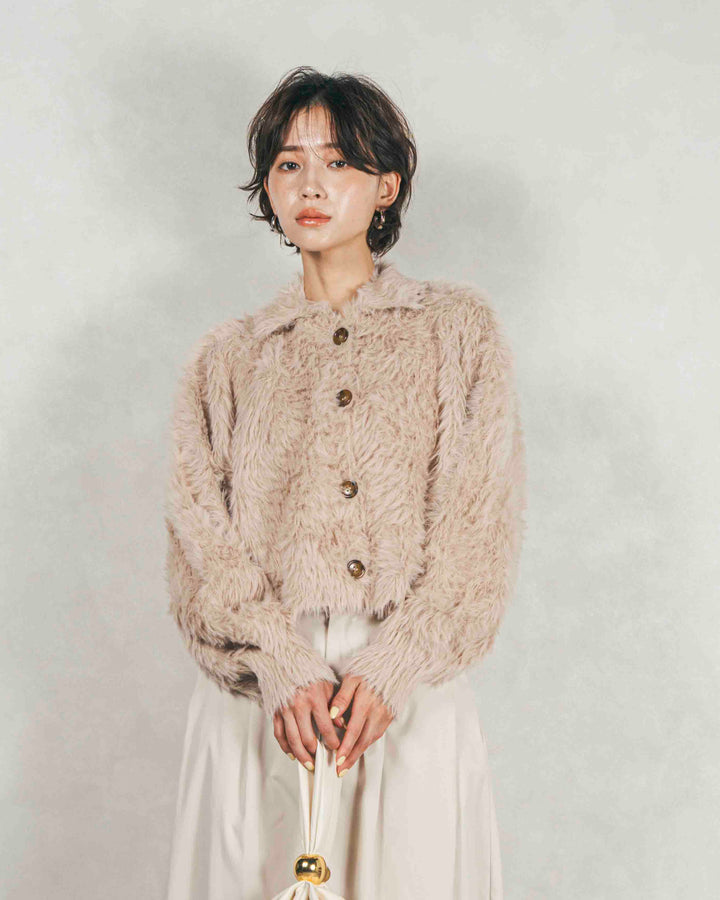 ［SET］フェザーヤーン 衿付きカーディガン+サイドタックコクーンパンツ（2SET）