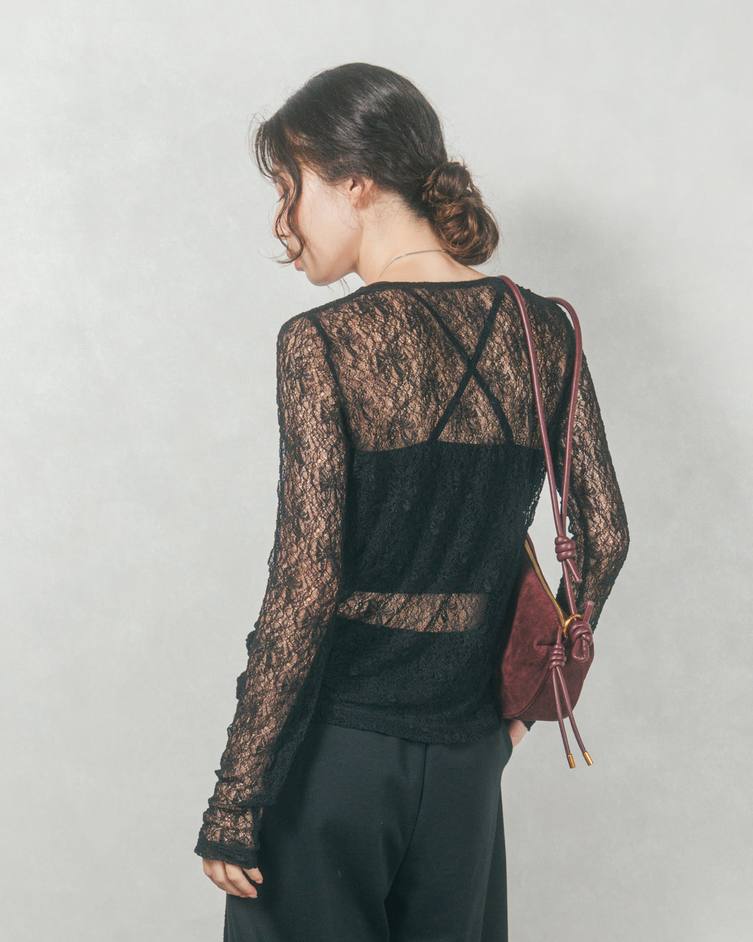 ストレッチレースシアートップス (BLACK)