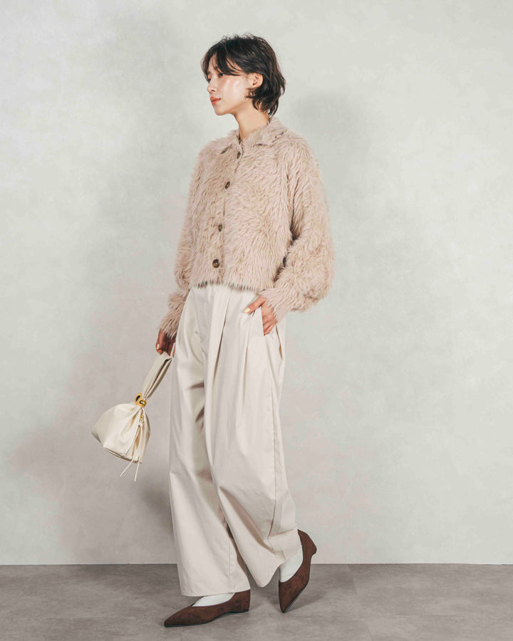 ［SET］フェザーヤーン 衿付きカーディガン+サイドタックコクーンパンツ（2SET）